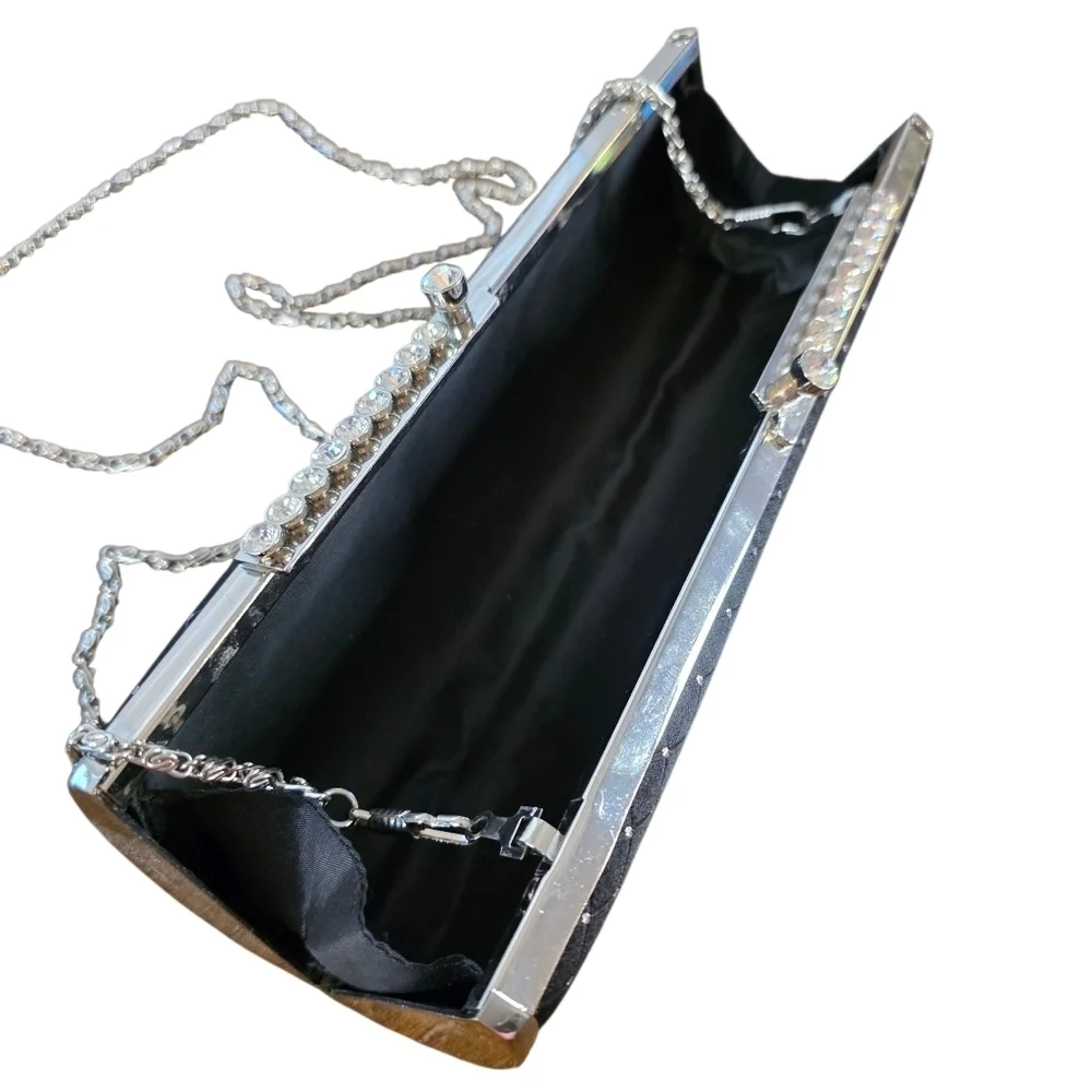 💎 Elegant Black Rhinestone Clutch Purse – Formal Evening Bag with Chain Strap